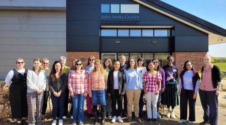 Early-career female wheat researchers taking part in female leadership training at the Dorothea de Winton Field Station.